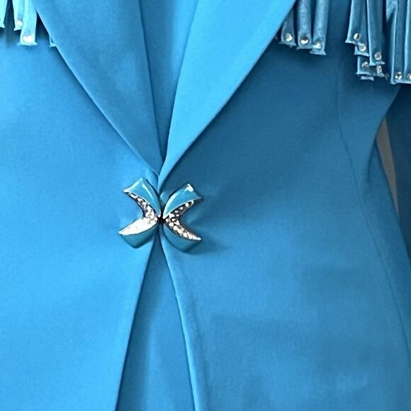 Champagne Italy 3-Piece Special Occasion Suit Blue Lace Fringe Rhinestone Jacket - Picture 7 of 7